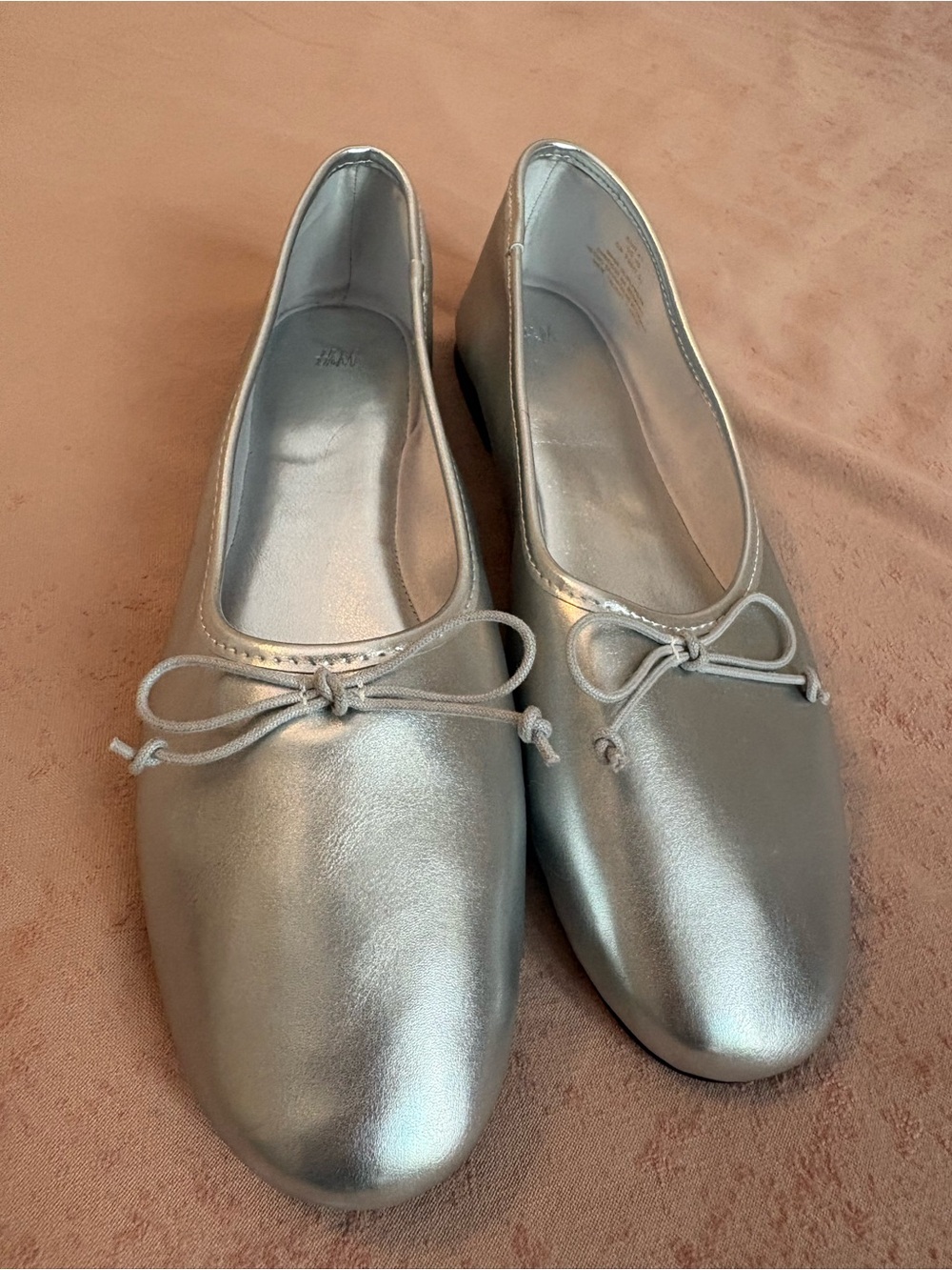 H&M Metallic Silver Ballet Flats with Bow Accent